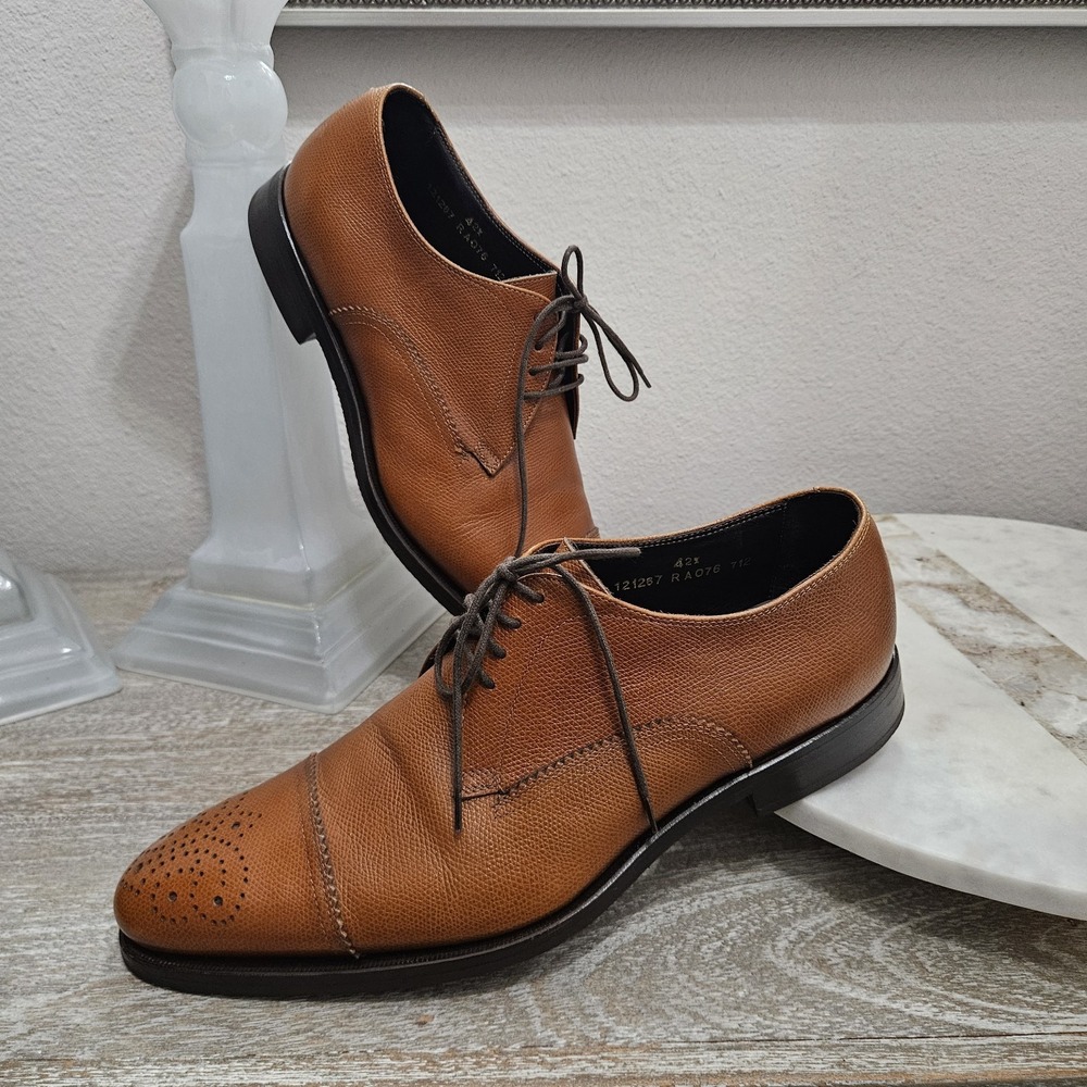 CANALI Made in Italy Leather Wing Cap Toe Derby Shoe in Brown Size 42.5 US 9.5
